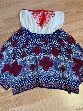 Flying Tomato Red & White Printed Strapless Dress